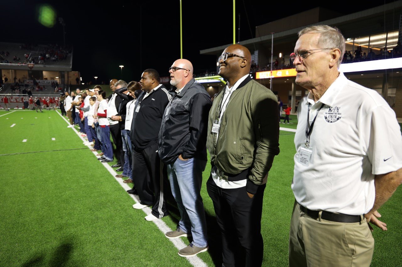 Katy ISD Athletic Hall of Honor members get recognized during halftime at Legacy Stadium on Nov. 5.